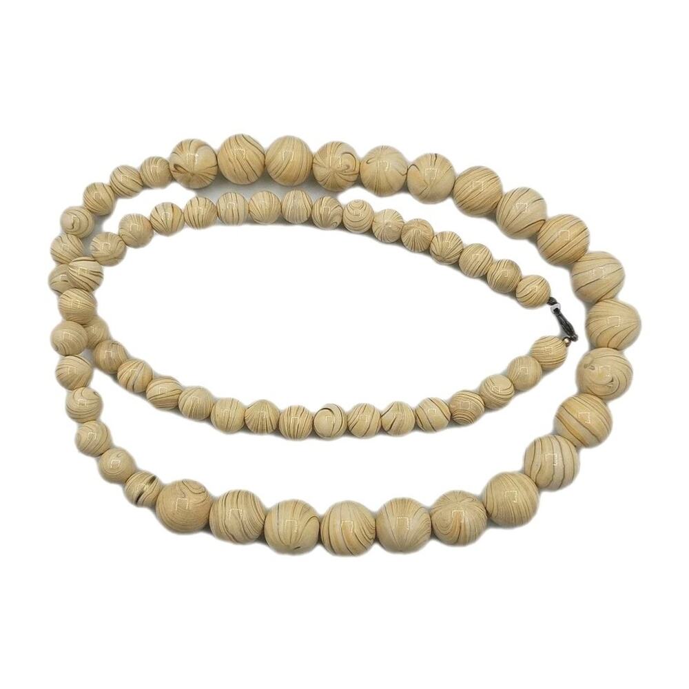 Chunky Vintage round, graduated beaded Necklace With Swirl Designs, 32"